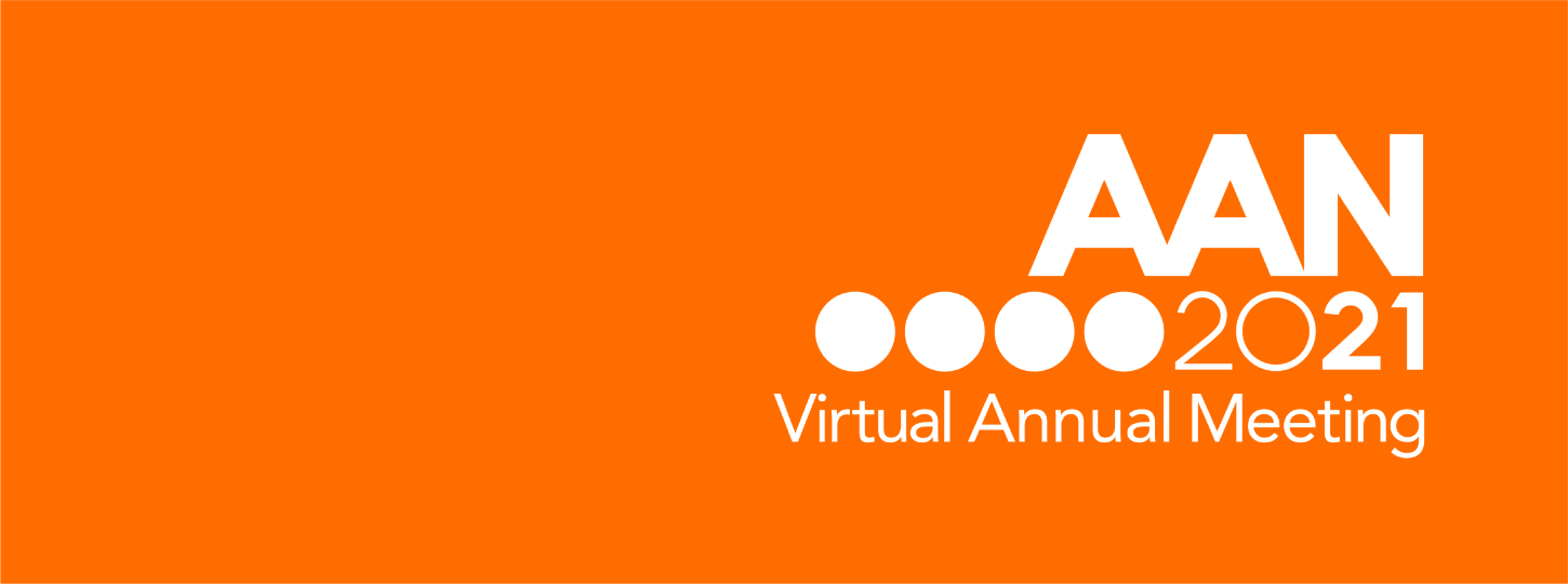 : AAN 2021 Virtual Annual Meeting logo on an orange background.